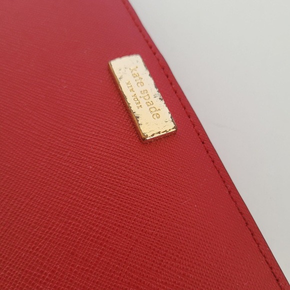 Kate Spade Wallet Red Raspberry Saffiano Leather Logo Large Bifold Classic - Picture 3 of 10